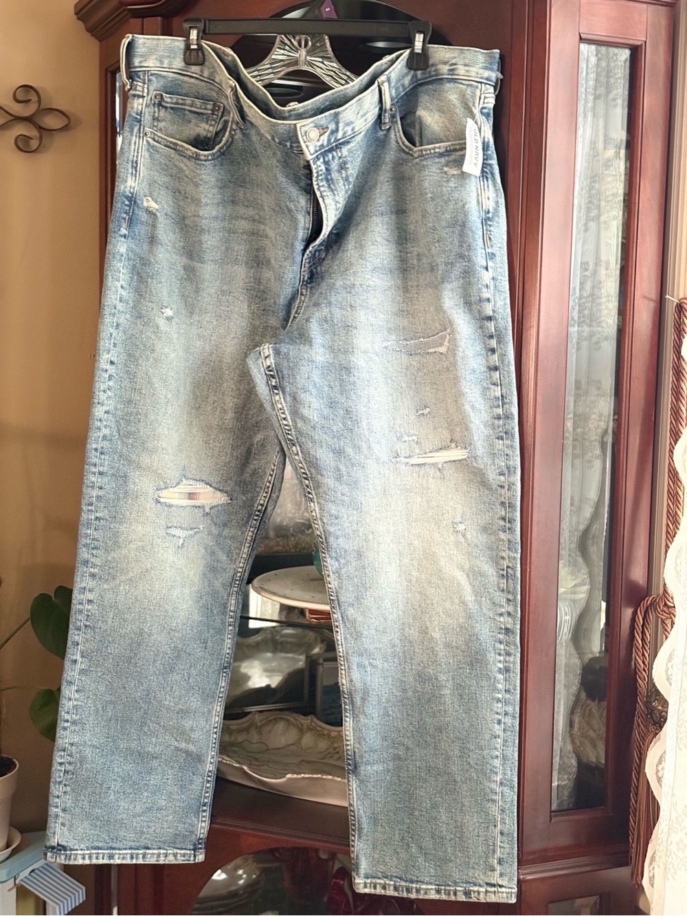 Mens Old Navy Light Blue Straight-Leg Distressed Jeans